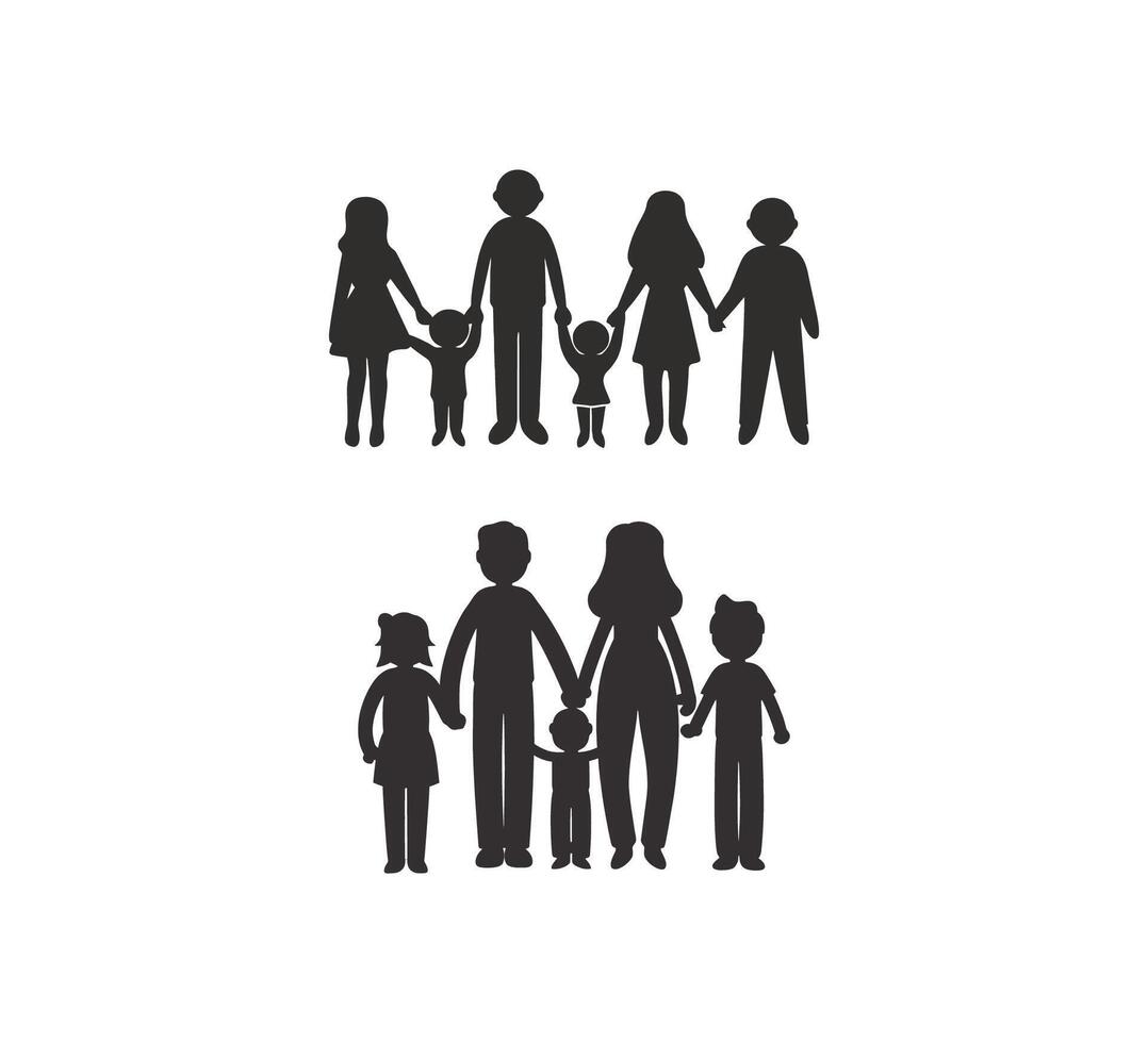 A collection of families holding hands Silhouette vector illustration on a white background