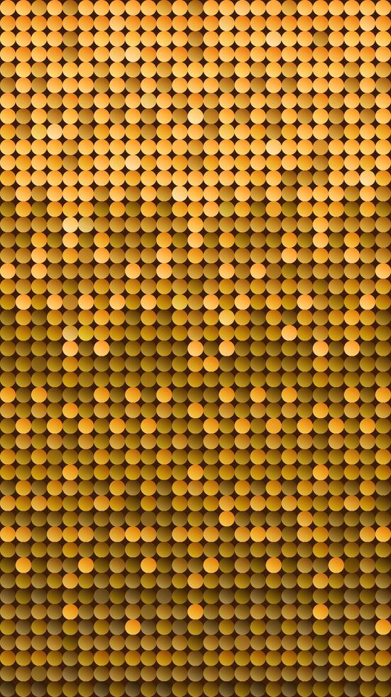 dorado lentejuelas textura, sin costura vertical antecedentes. brillante amarillo paillettes patrón, Brillantina fiesta fondo vector