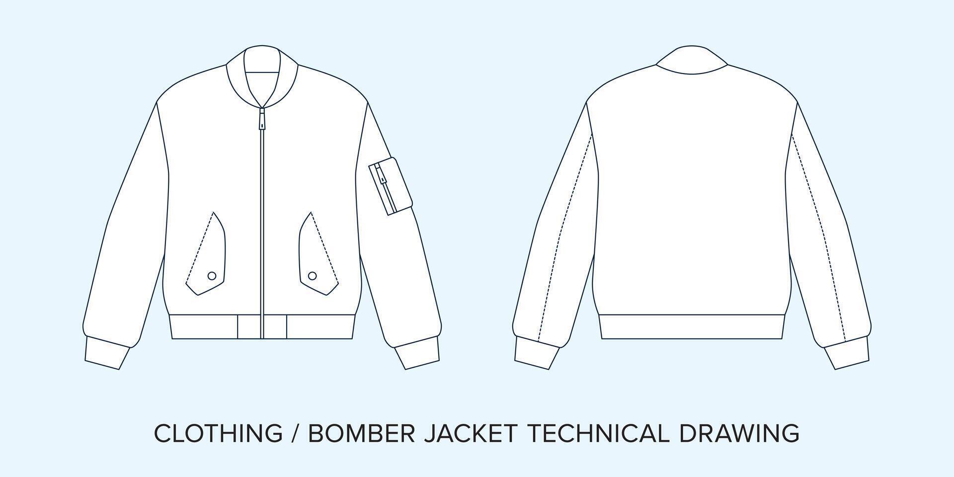 vuelo chaqueta, técnico dibujo, vestir Plano para Moda diseñadores vector