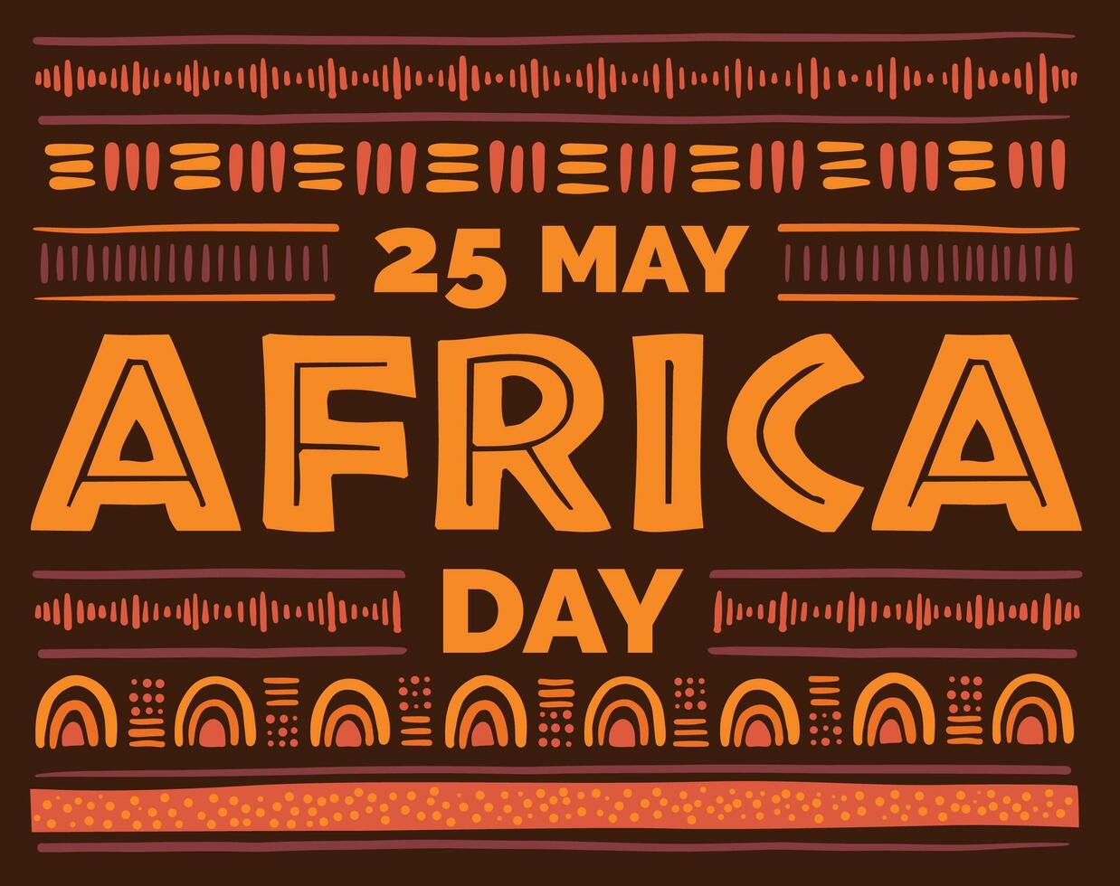 Africa Day concept. Stylized African Pattern on dark background. Ethnic and Tribal Motifs. Hand drawn. Horizontal stripes. For banner, poster, flyer. Vector illustration