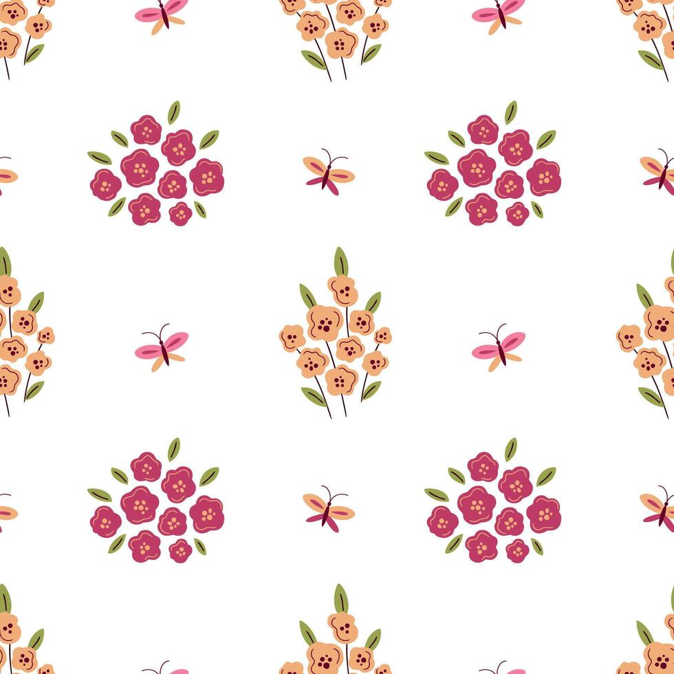 floral sin costura modelo en rosado y Viva magenta colores. para superficie o textil diseño, cubiertas, fondos de pantalla, impresión. primavera vacaciones, Boda o cumpleaños tarjetas, madre día saludo vector