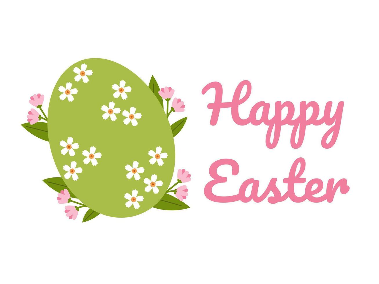 Easter background with Happy easter text and with floral elements. Vector illustration for greeting card, design, congratulation