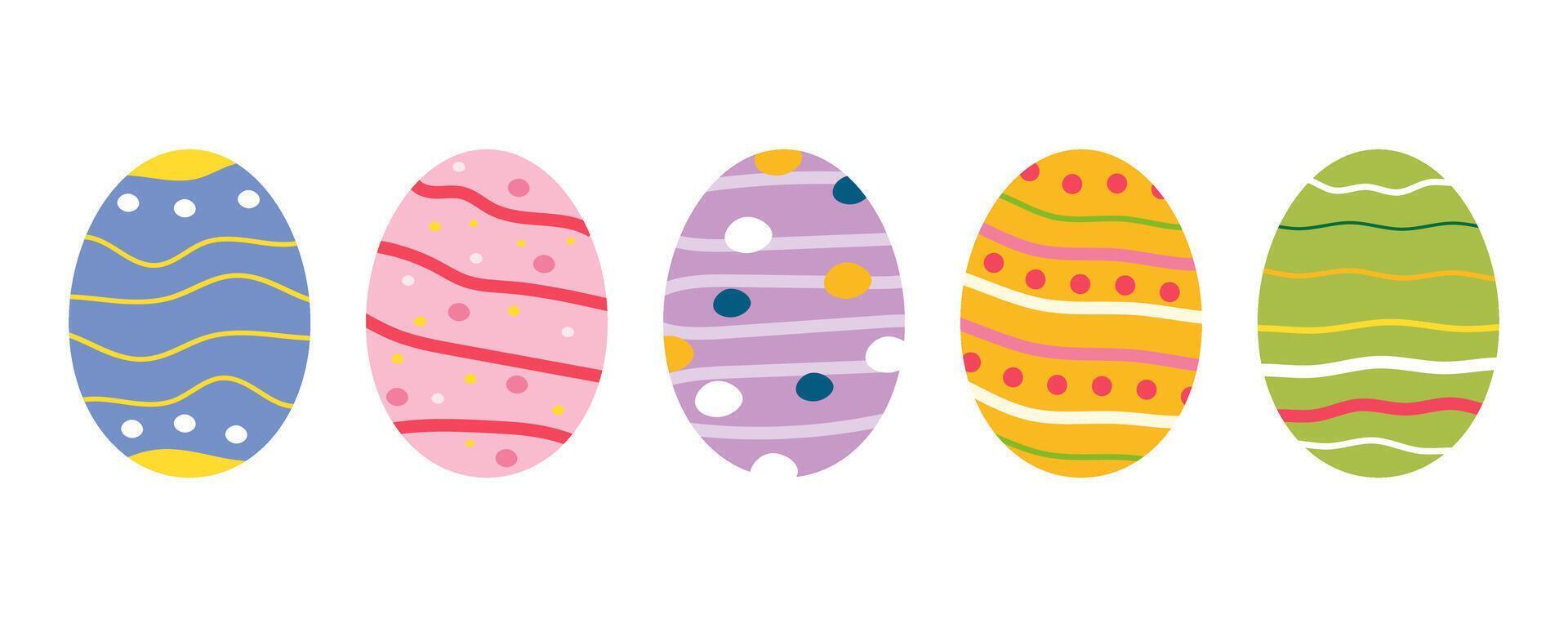 conjunto de vistoso Pascua de Resurrección huevos para Pascua de Resurrección día con decoración patrones en blanco antecedentes. vector silueta