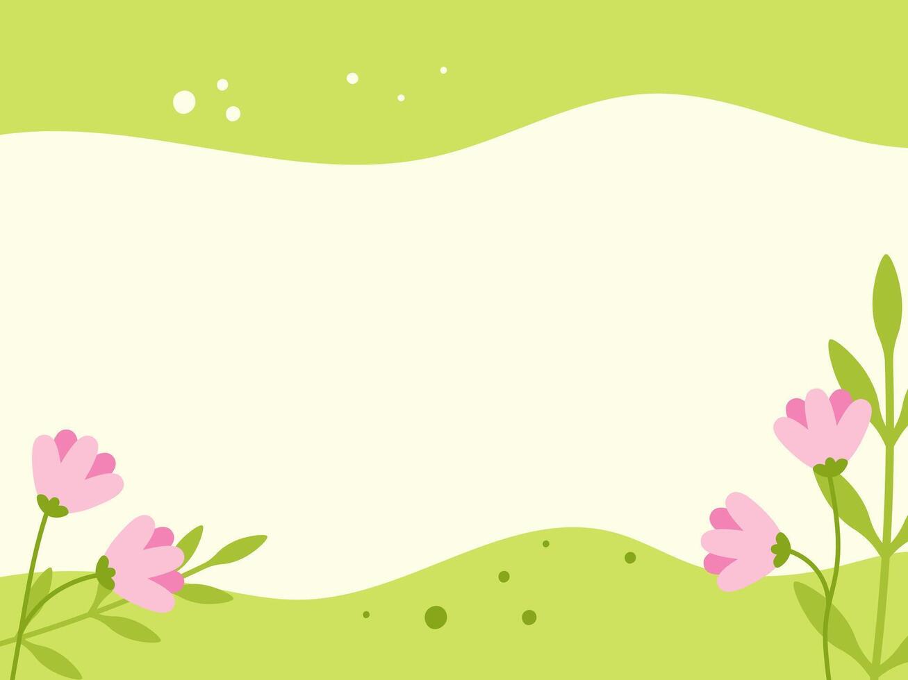 Abstract spring background with flowers. Hand drawn green Template with copy space text. Modern flat vector illustration