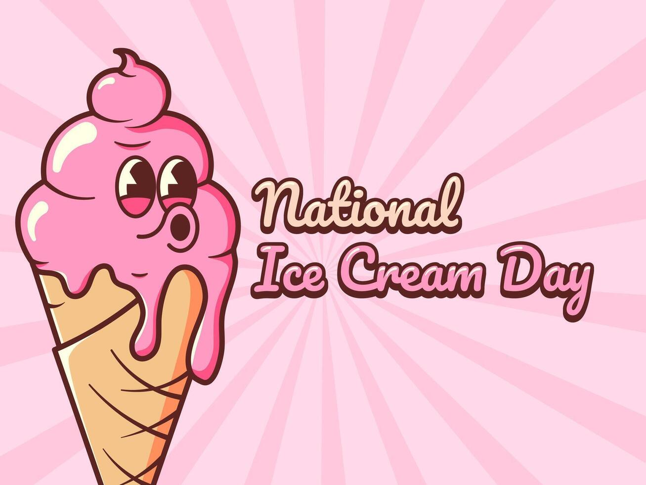 National Ice Cream Day in Retro Style. Vector illustration with groovy mascot