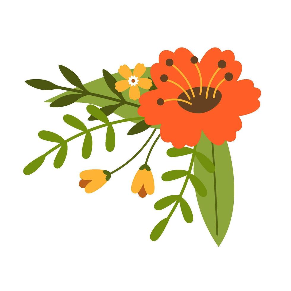 floral clipart de flores y hojas. romántico botánico vector arreglo para boda, saludo, y enamorado tarjeta diseño vector