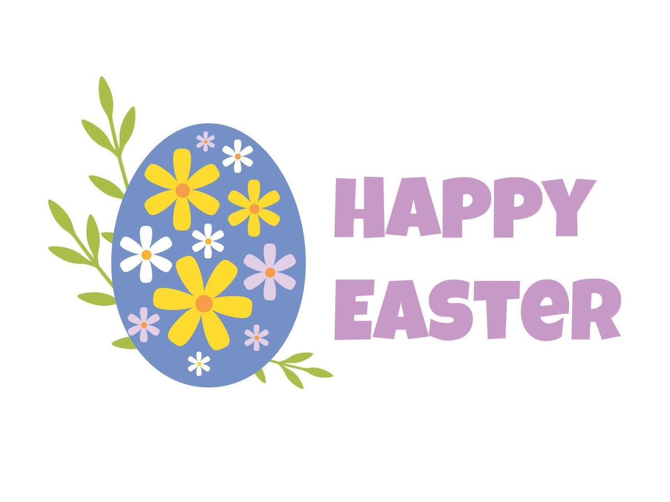 Easter background with Happy easter text and with floral elements. Vector illustration for greeting card, design, congratulation