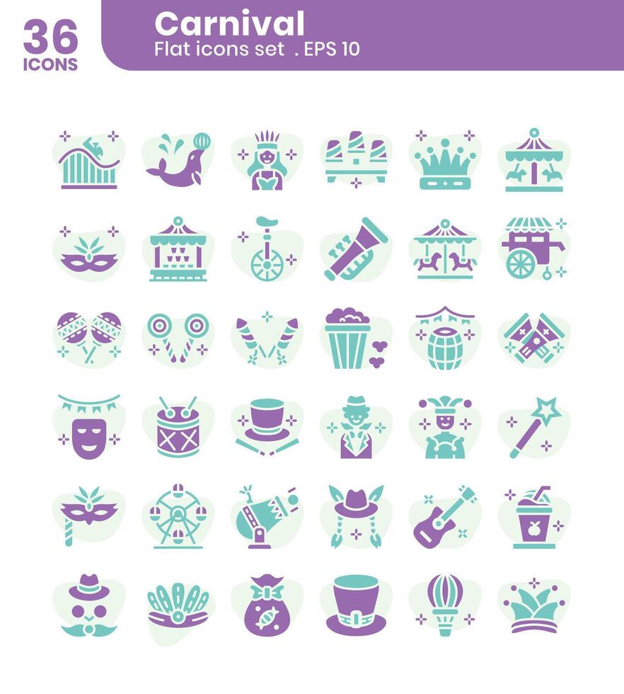 Carnival flat gradient icons set vector