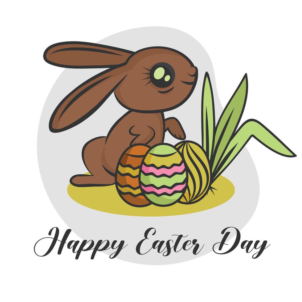 Vector illustration of rabbits and eggs. Happy Easter Day moment