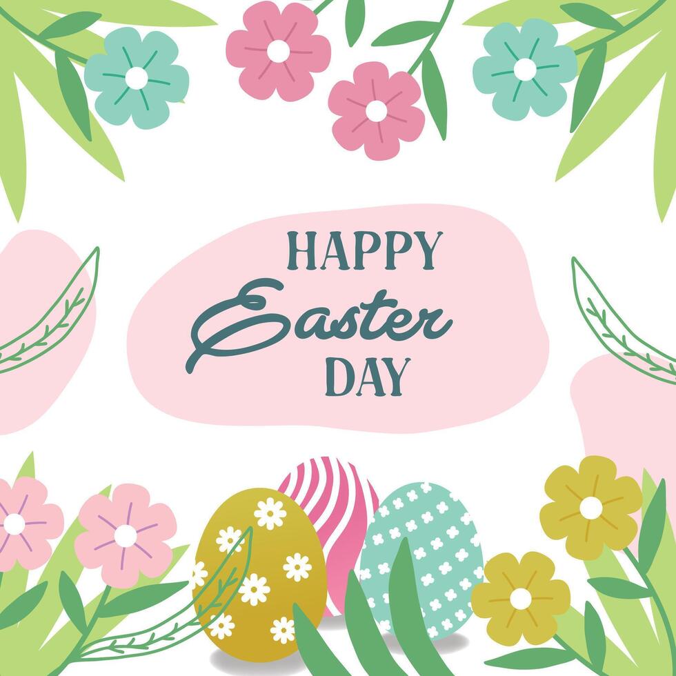 Happy Easter Day hand-drawn social media post. vector