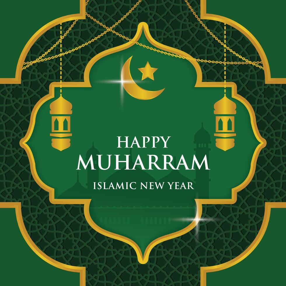 Muharram islamic and Happy New Hijri greeting template vector
