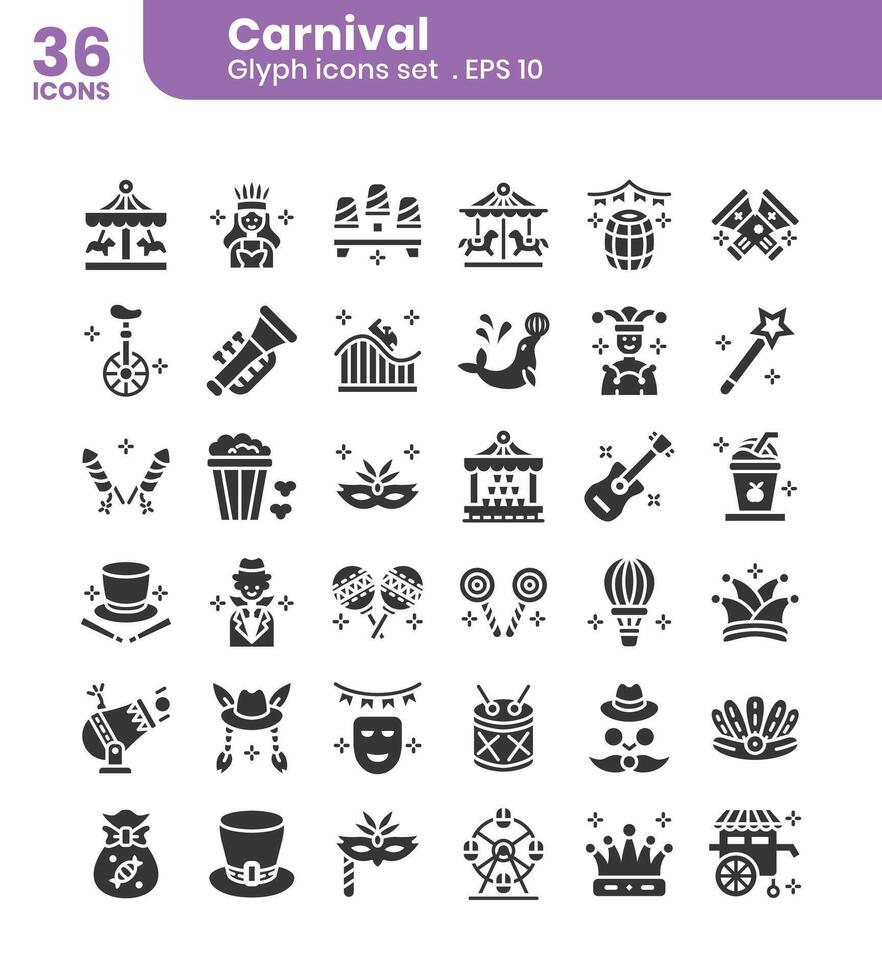 Carnival glyph icons set vector