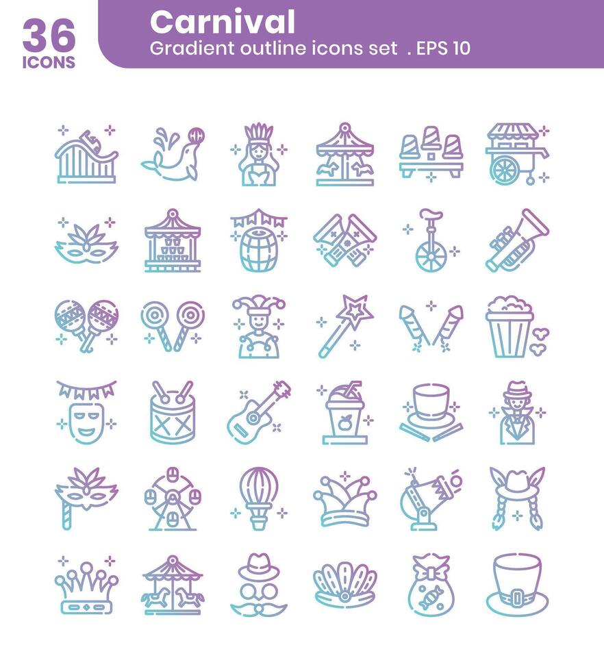 Carnival gradient outline icons set vector