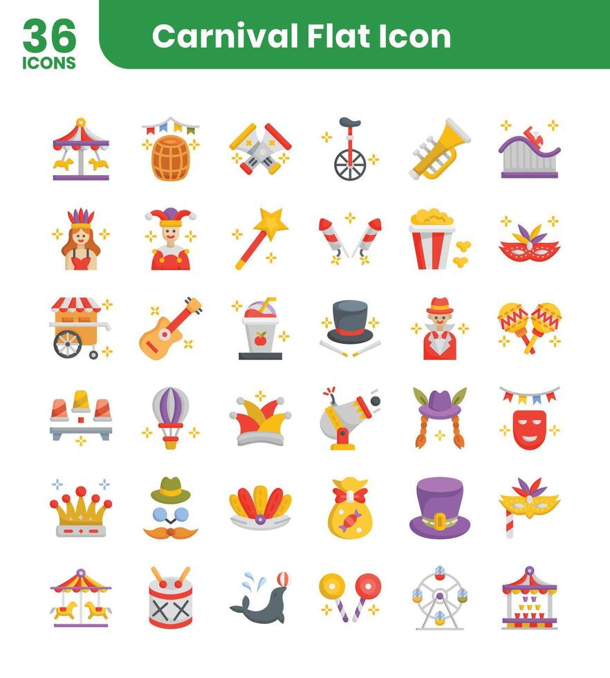 Carnival  flat icons set vector