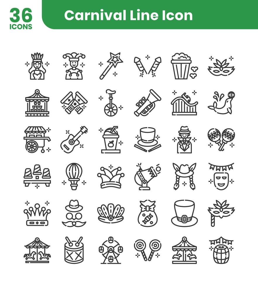 Carnival outline icons set vector