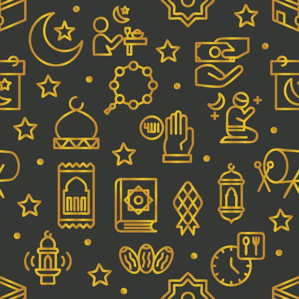 Seamless golden pattern Ramadan Kareem elements .Hand drawn vector illustration