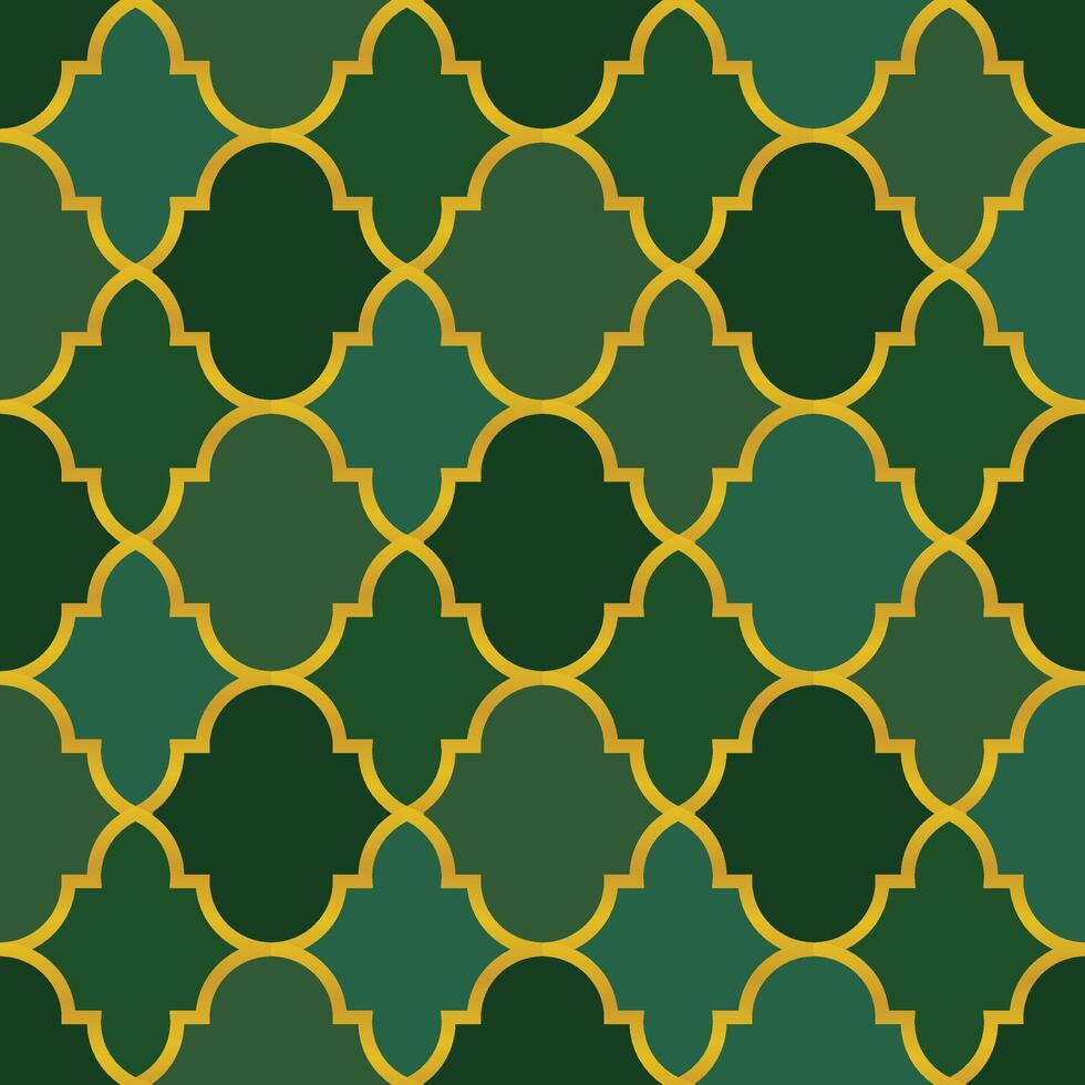 Islamic green  seamless background design of lantern lattice - shaped tiles vector