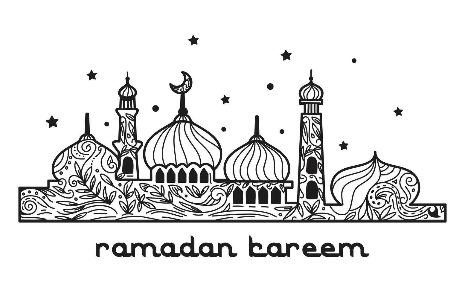 Hand drawn decorative mosque background illustration for Ramadan fasting in islam vector