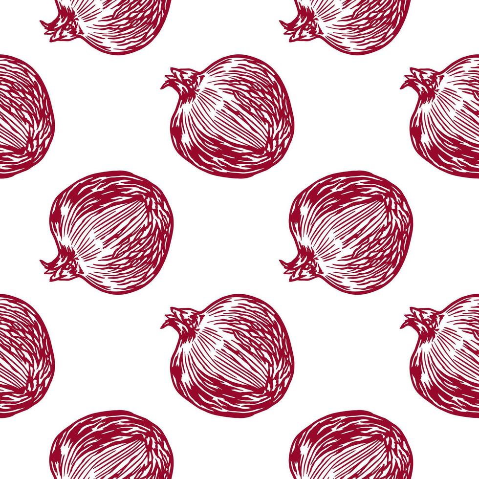Pomegranate seamless pattern. Whole fruit, slices. Vector illustration in graphic style. Design element for cards, food labels, banners, covers, wrapping paper, textile, fabric.