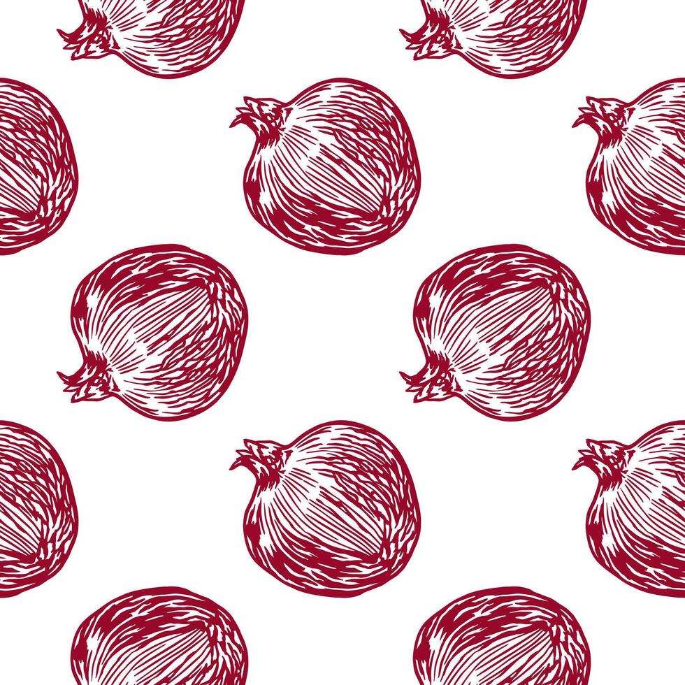 Pomegranate seamless pattern. Whole fruit, slices. Vector illustration in graphic style. Design element for cards, food labels, banners, covers, wrapping paper, textile, fabric.