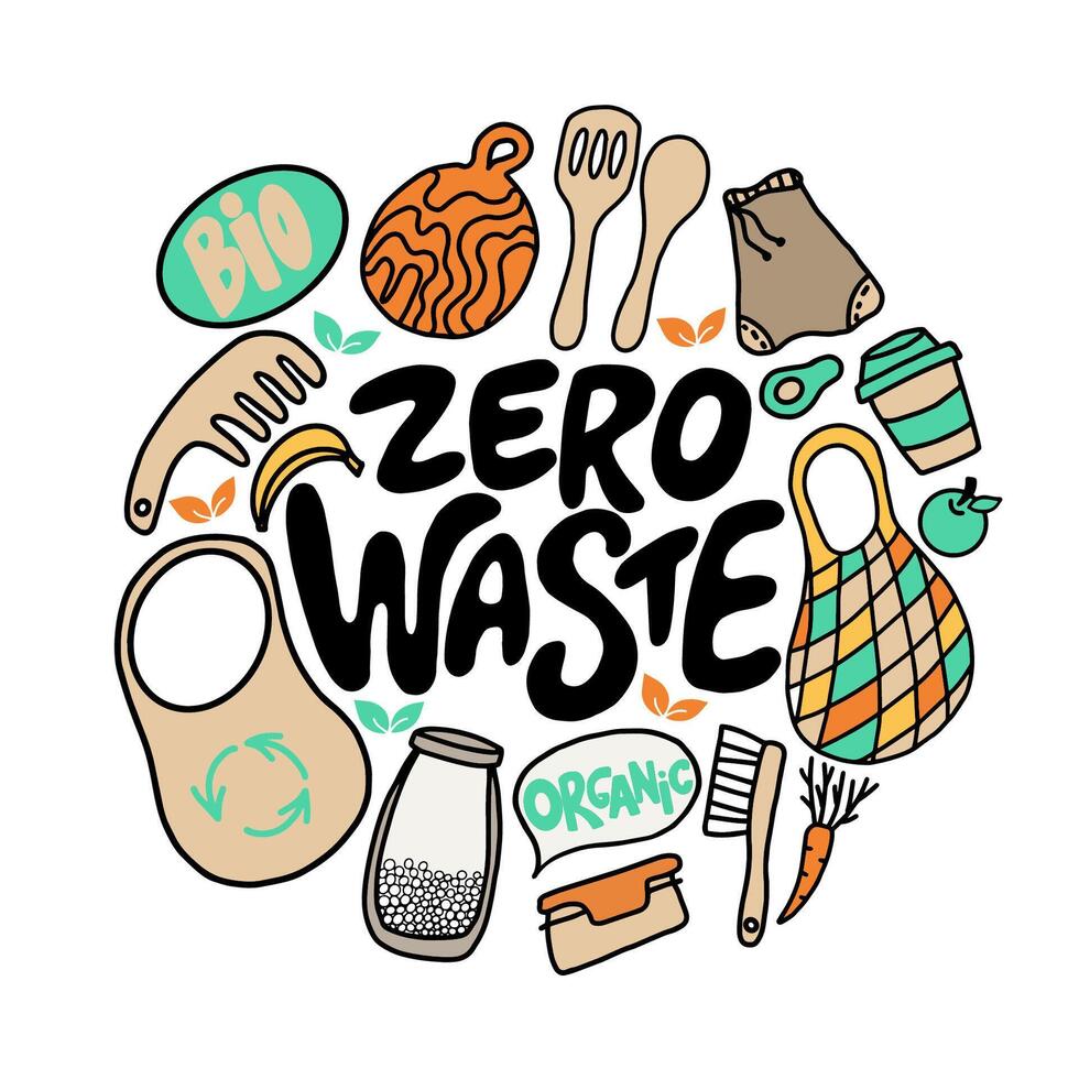 Hand drawn vector elements of zero waste.