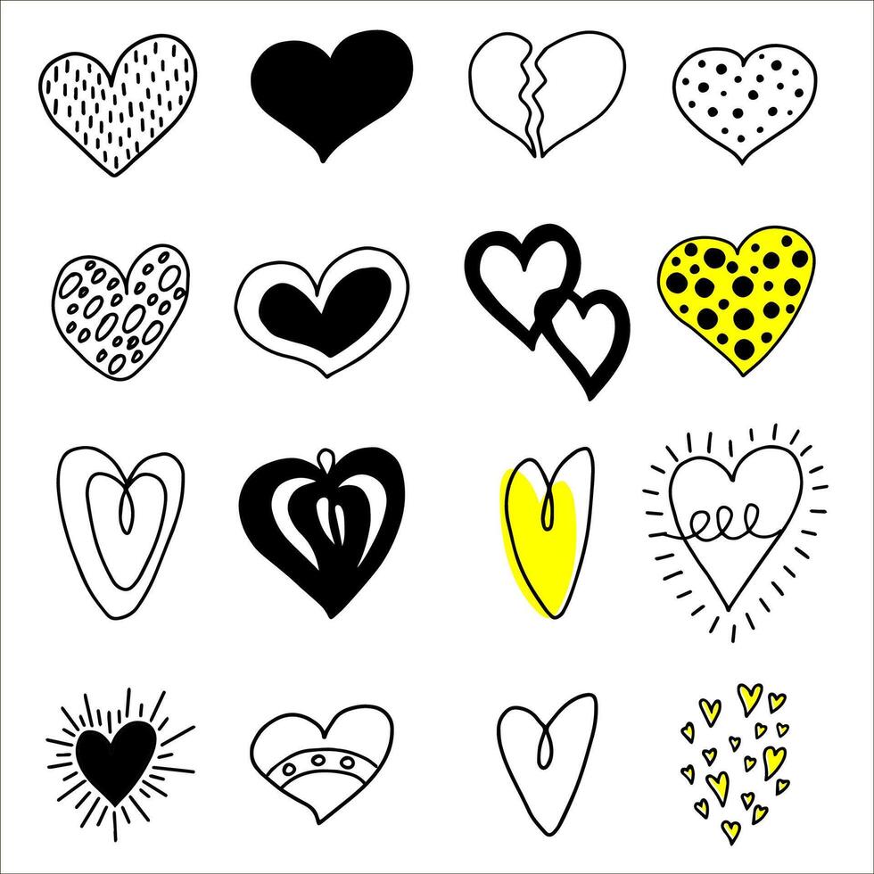 Big set of hand drawn hearts. vector