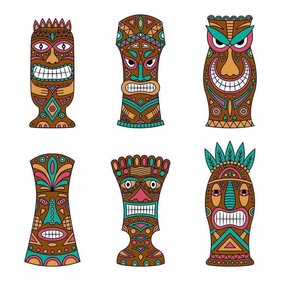 Tiki idols icon set. Design element for logo, sign, label, poster. vector