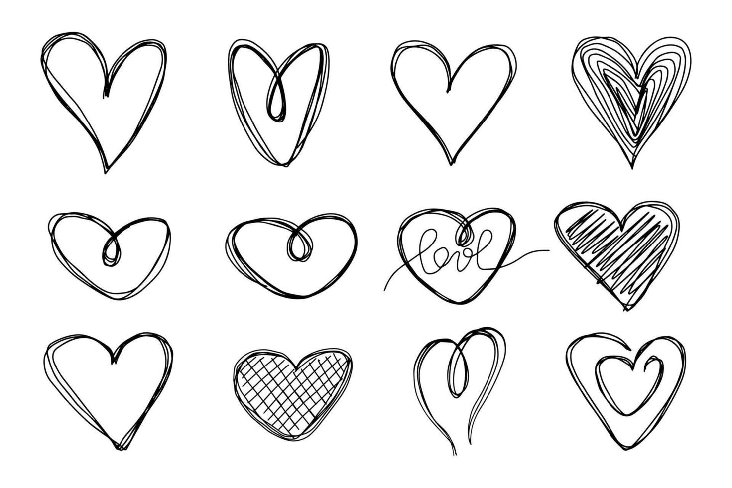 Big set of hand-drawn hearts. vector