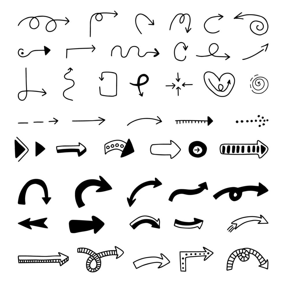 Big set of hand drawn vector doodle  arrows.