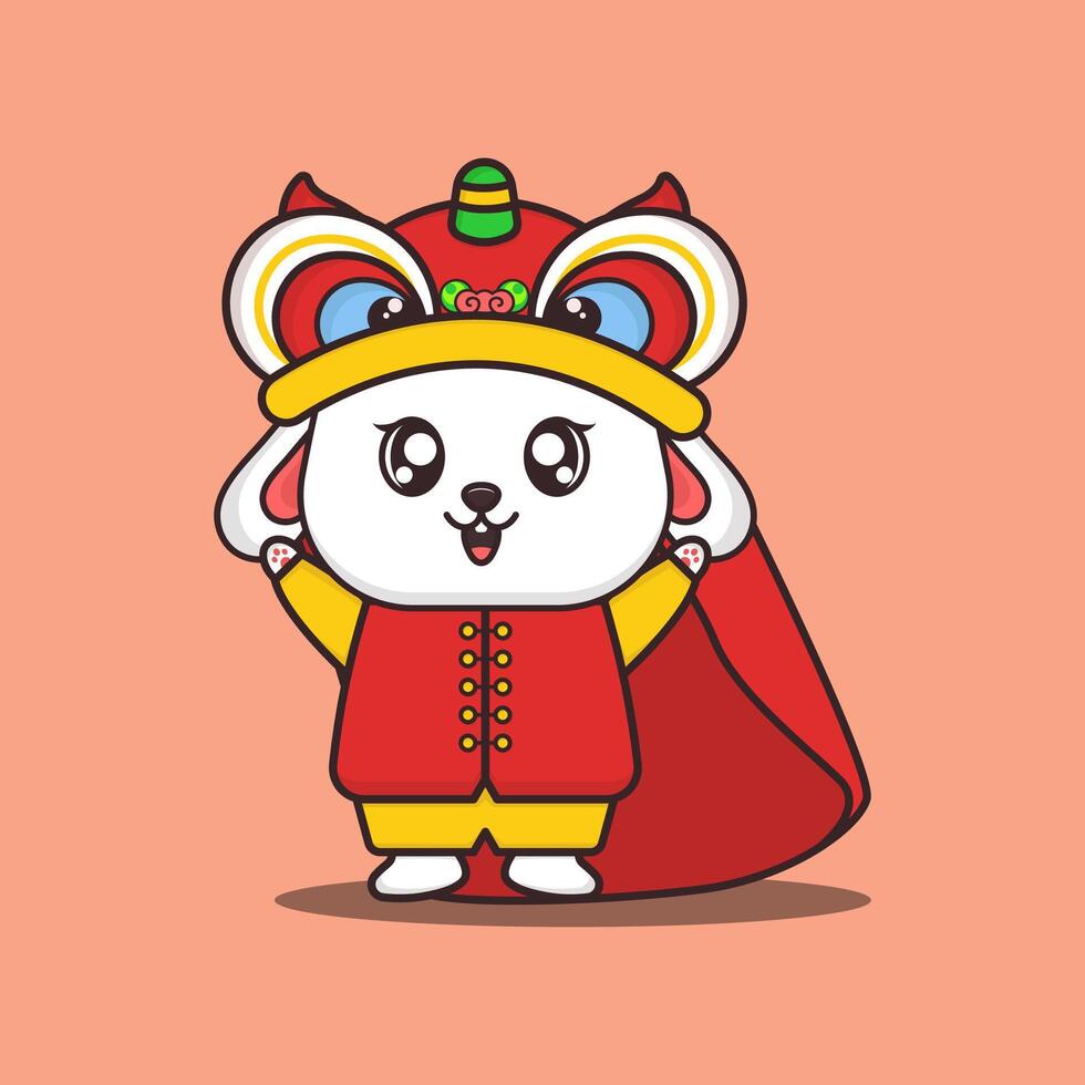 linda dibujos animados chino nuevo año Conejo jugando león danza vector