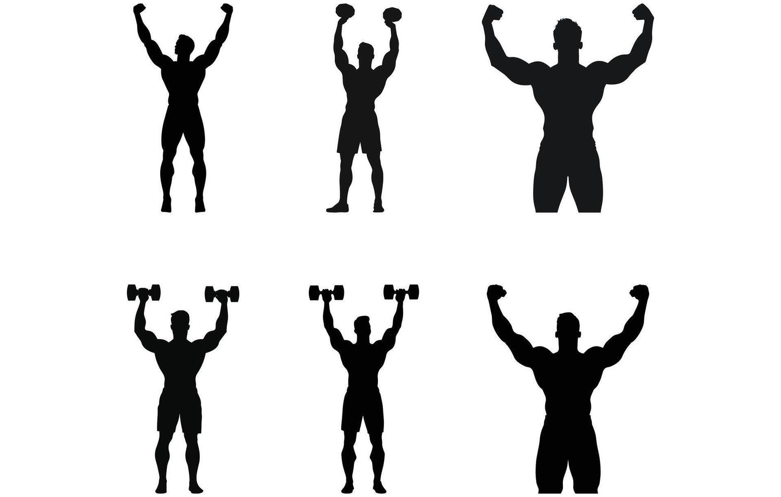 bodybuilder strongmen doing exercise with dumbbells vector, Body builder doing exercise with a dumbbell silhouette vector