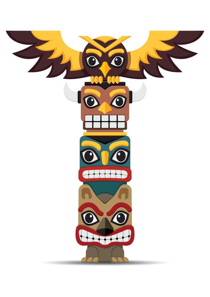 Pole totem clipart vector flat design. Wooden object animal symbol