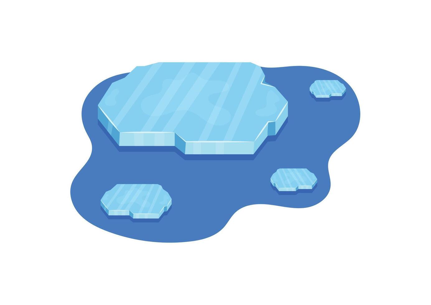 Floating ice, frozen arctic ice blocks. Blue ice crystals floating in water vector illustration