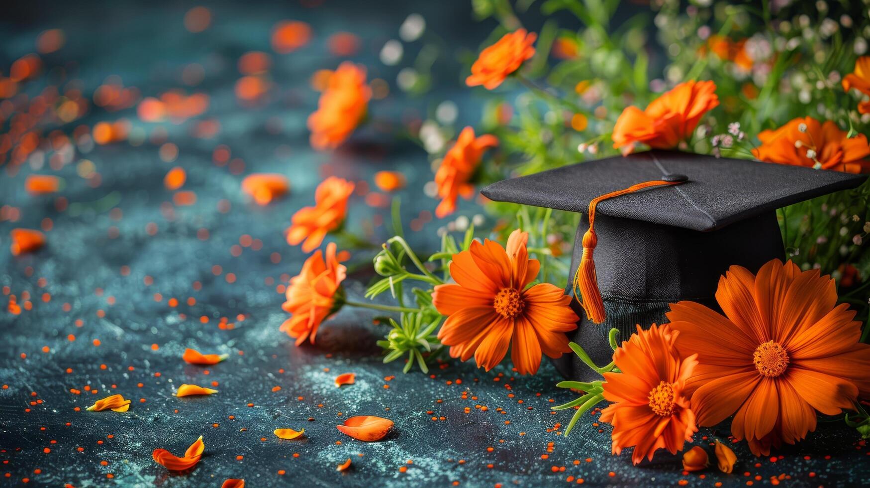 ai generado dos azul graduación tapas en de madera mesa foto