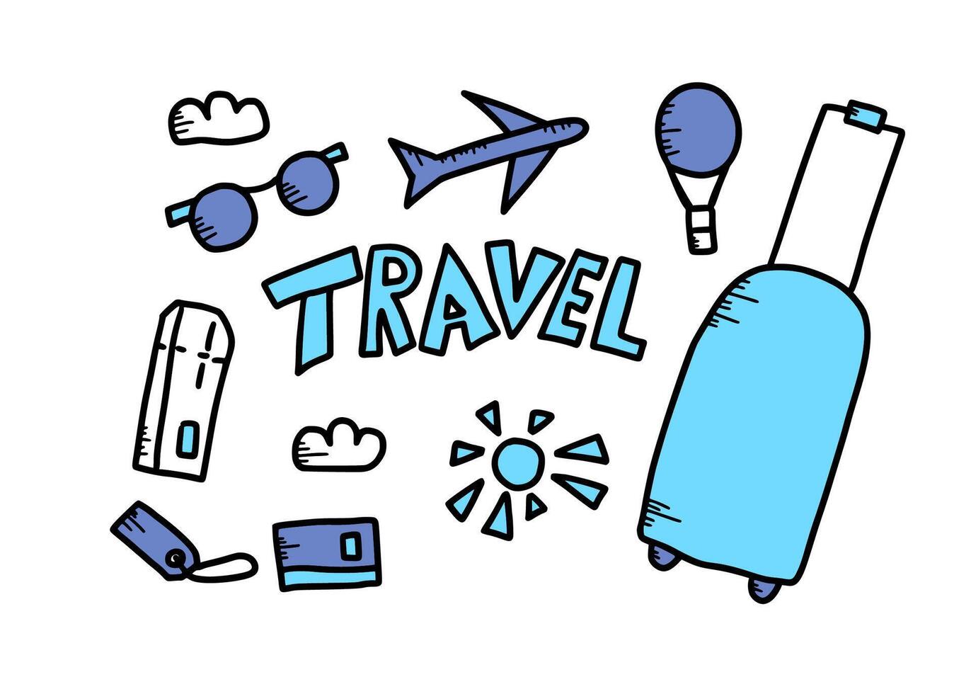Set of travel doodle symbols in vector. vector