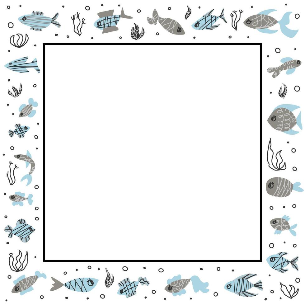 Vector fish collection isolated in doodle style.