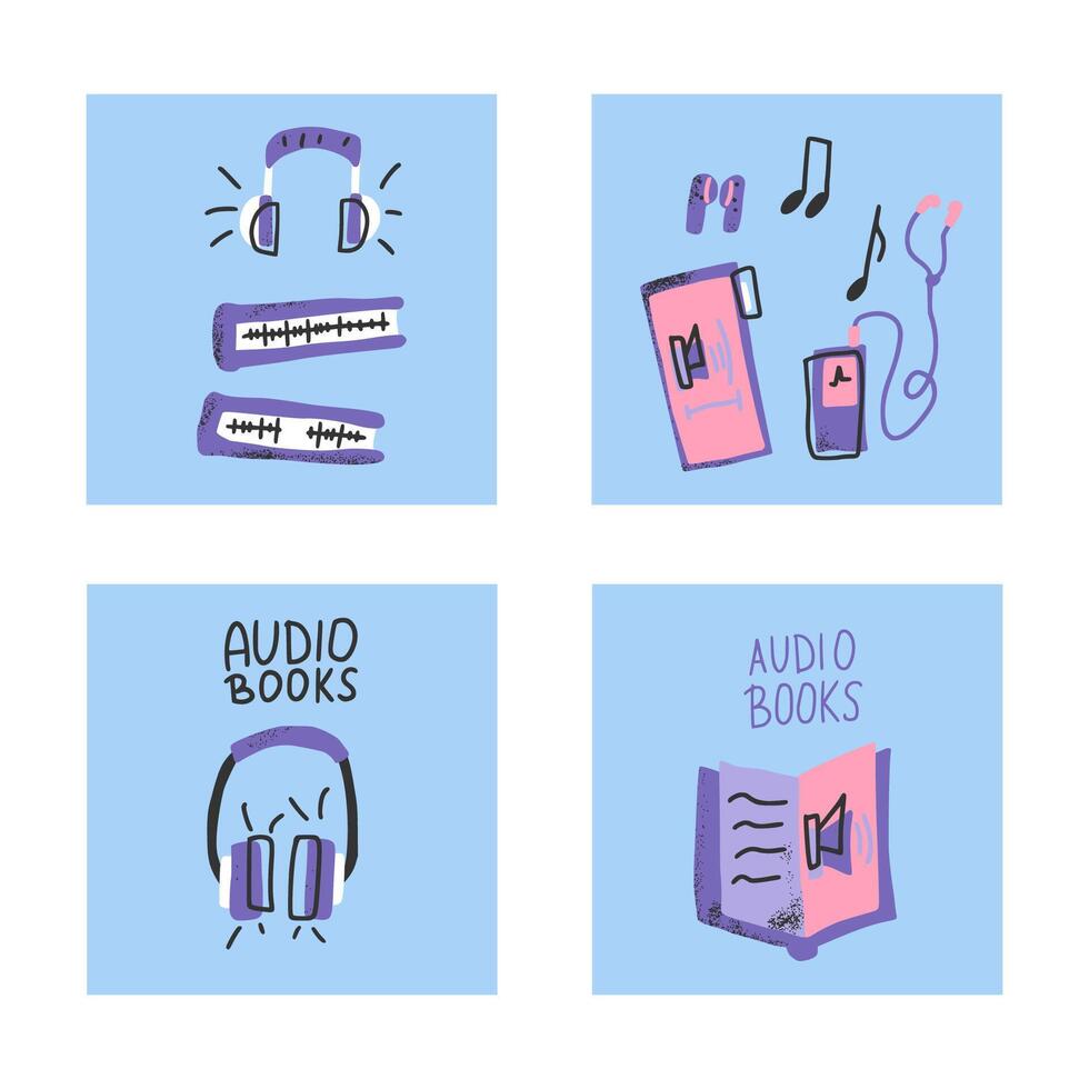 Set of audio books symbols. Vector illustration.