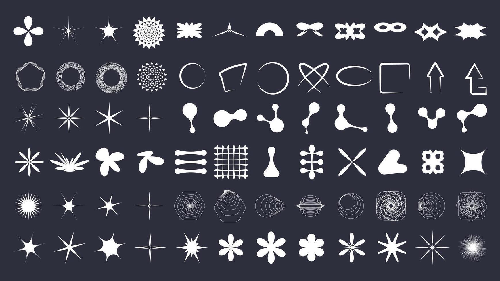 Set of simple design shapes. Collection of y2k elements and graphic forms. Vector figures illustration.