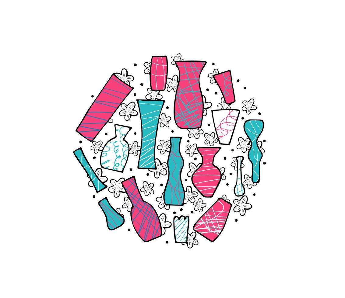 Set of vector flowers vaves in doodle style.