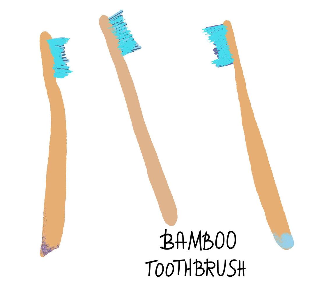 Bamboo tooth brushes set. Vector illustration.