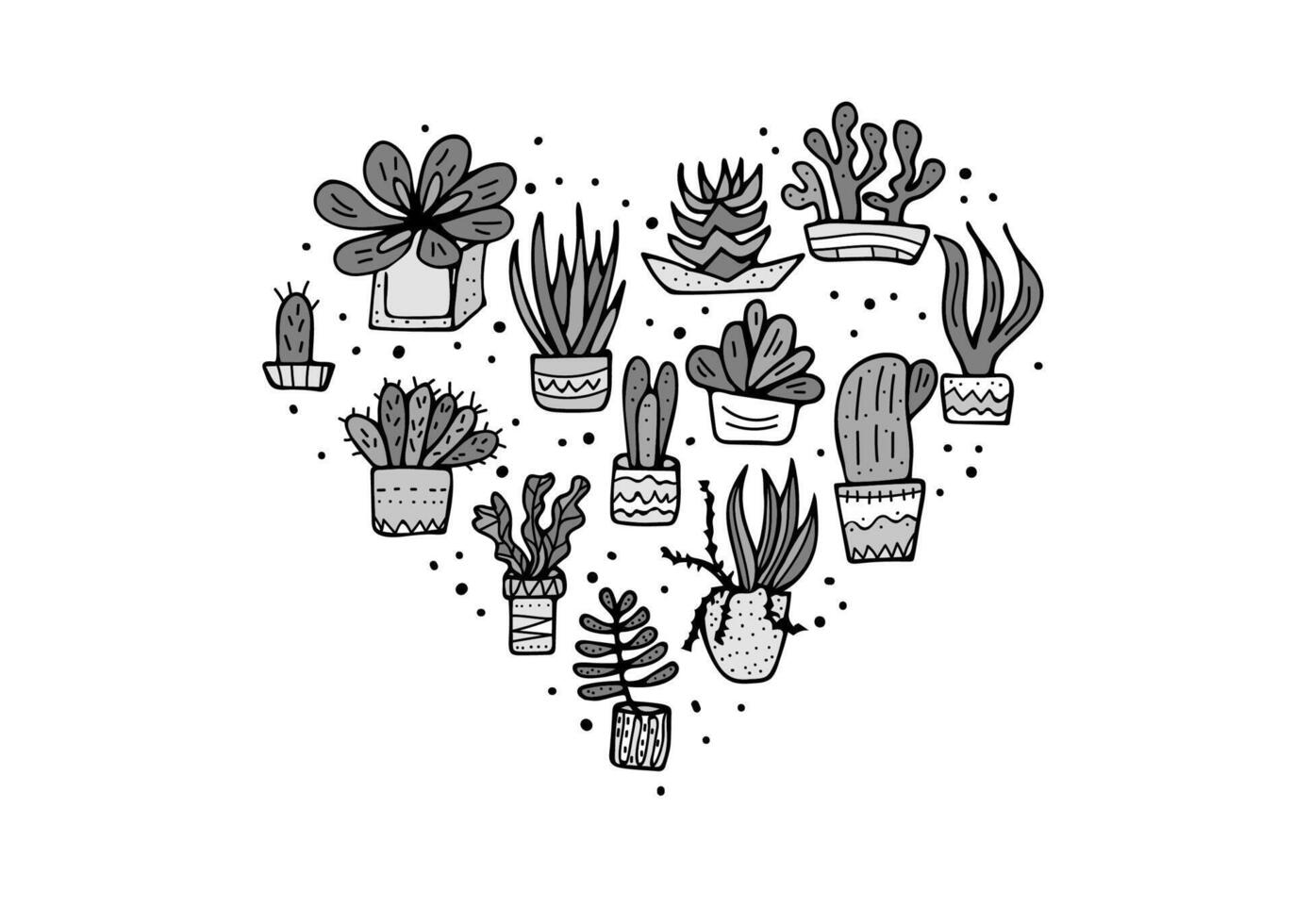 Succulents in doodle style. Vector illustration.