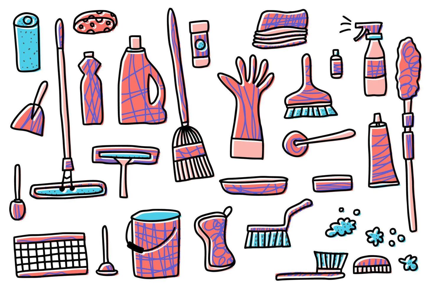 Cleaning tools. Vector set of cleaning equipment.