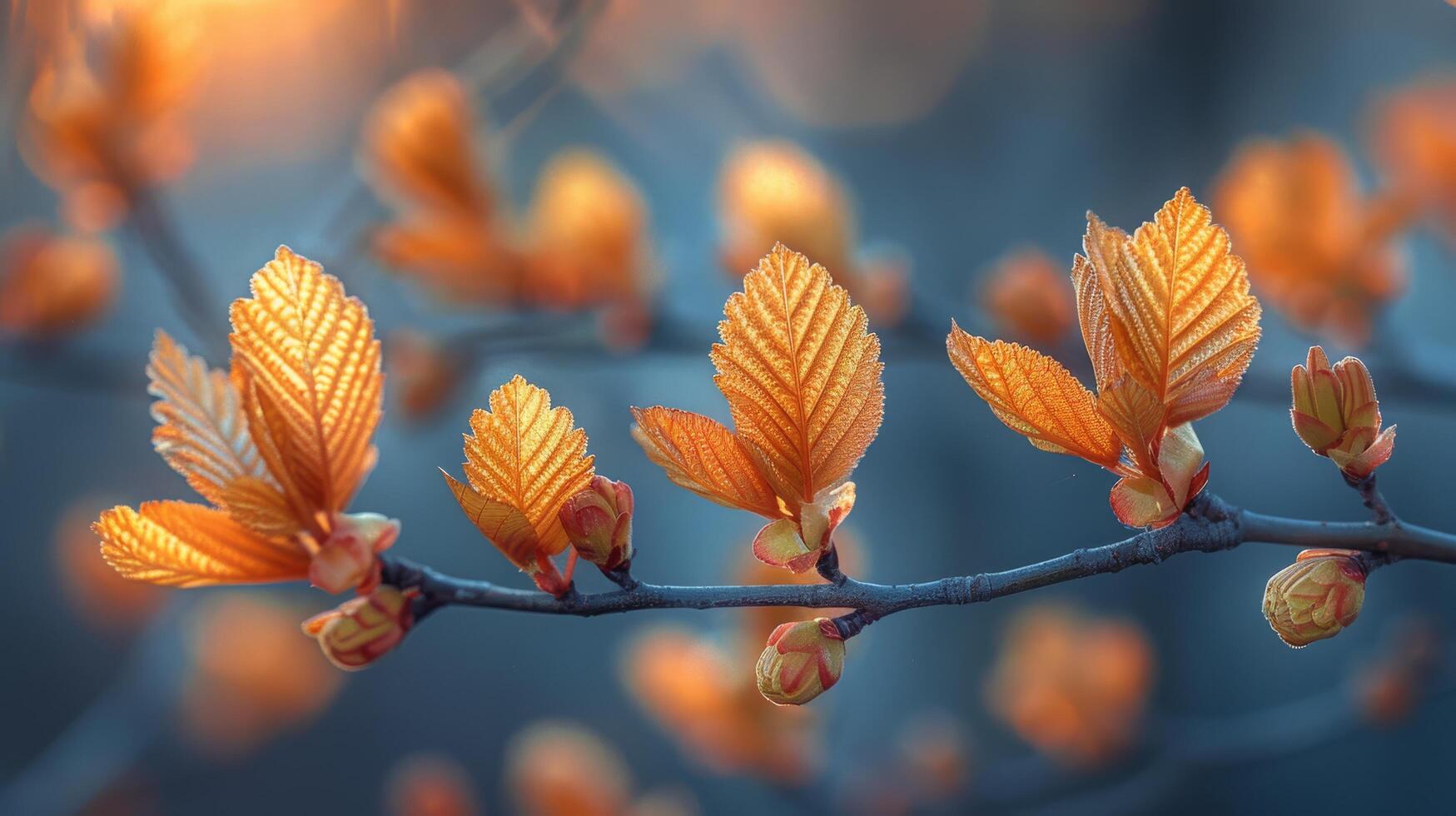 AI generated Two Leaves Close Up on Branch photo