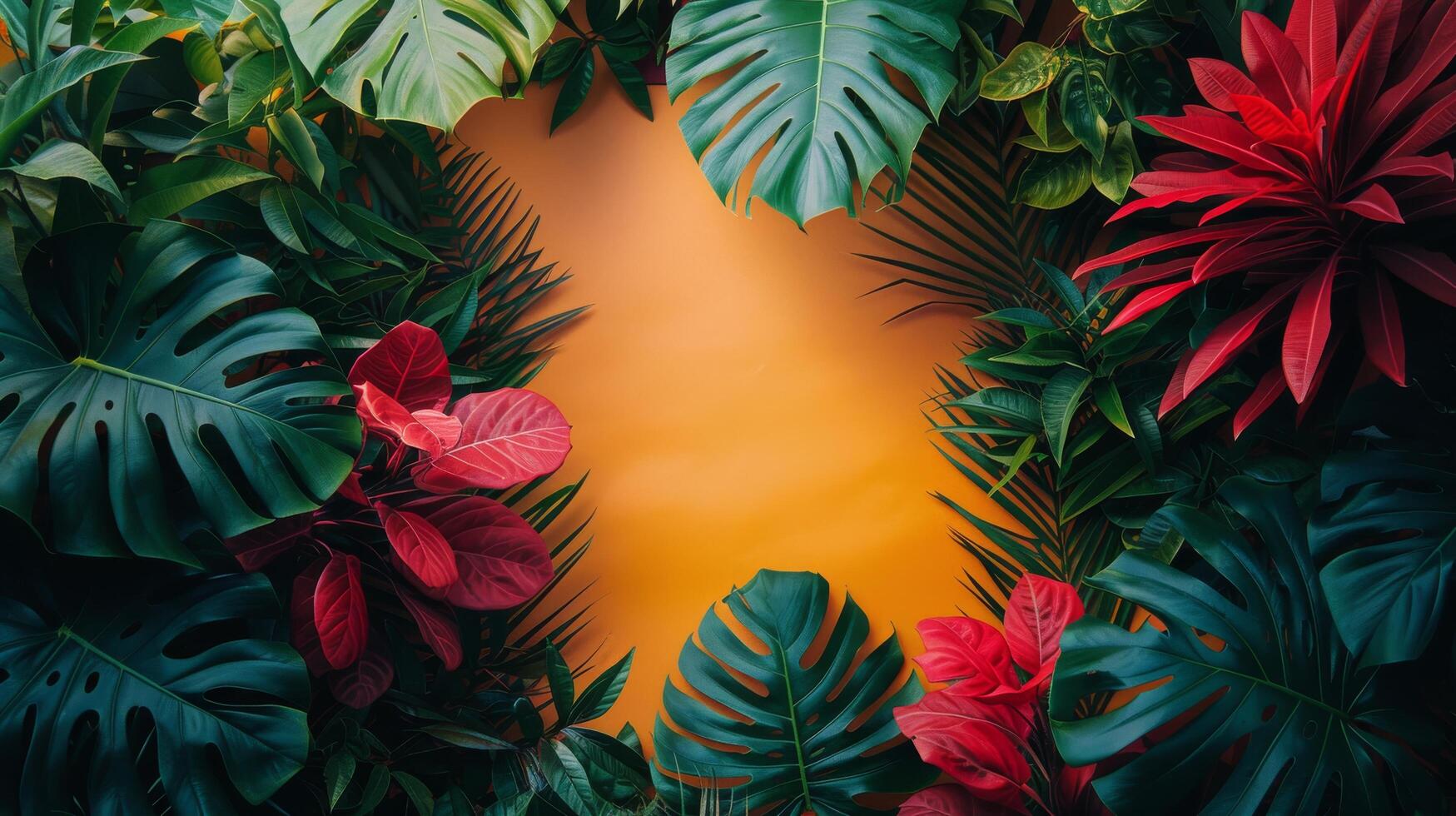 AI generated Tropical Flowers and Leaves Painting photo