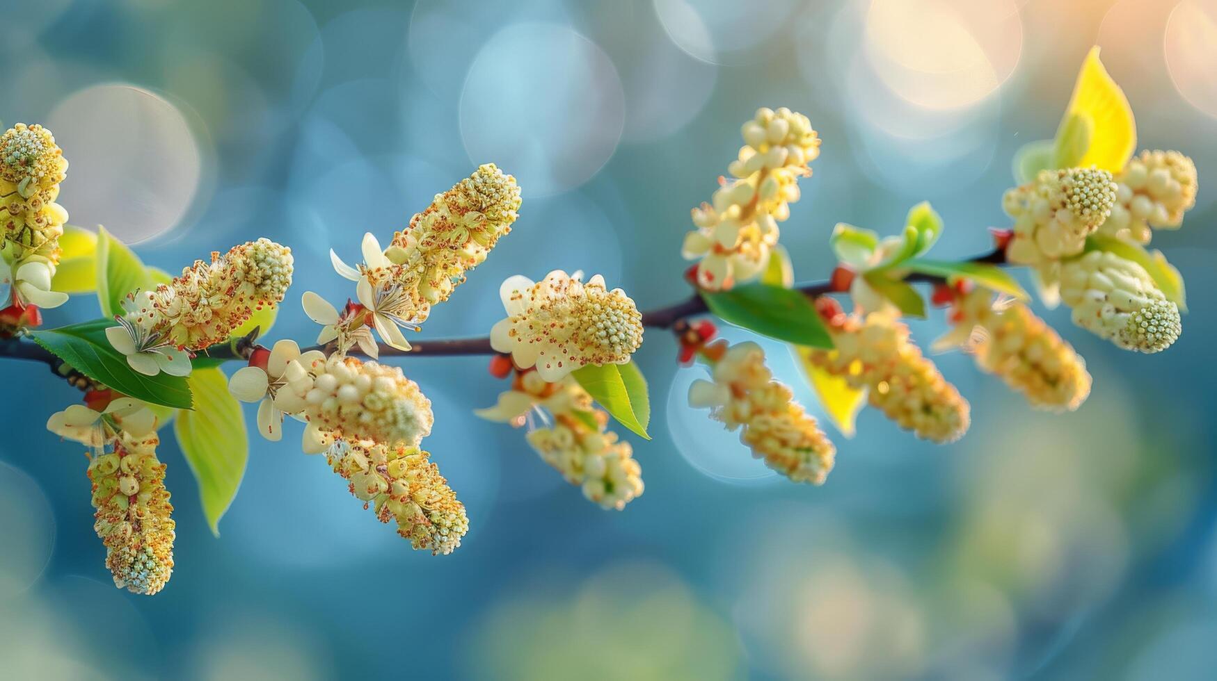 AI generated Branch of Tree With Yellow Flowers photo