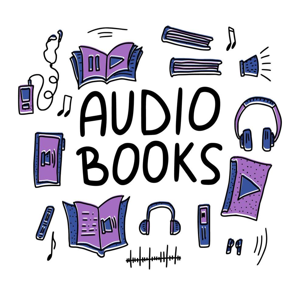 Set of audio books symbols. Vector illustration.