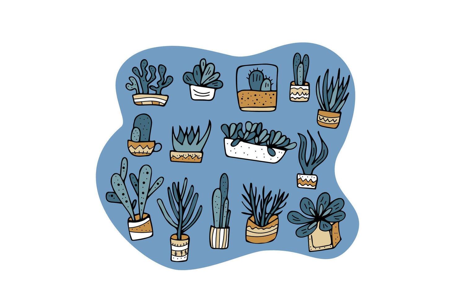 Succulents in doodle style. Vector illustration.