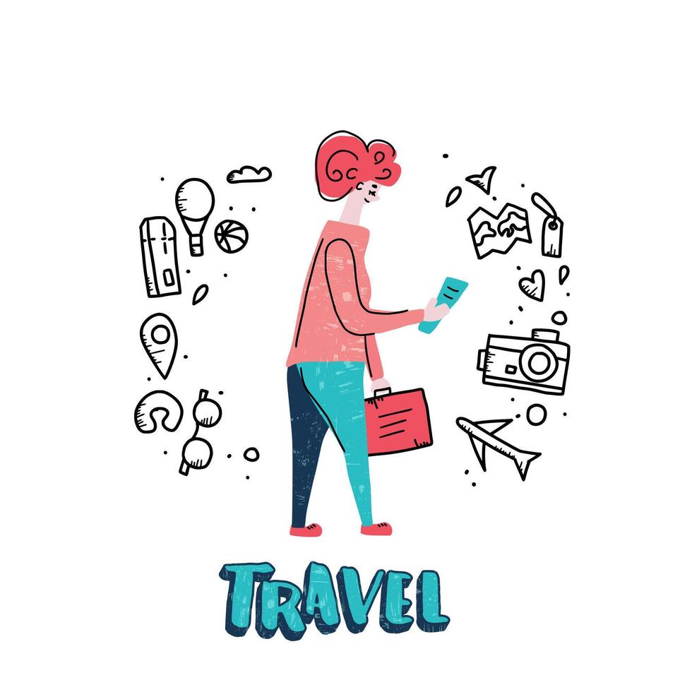 Travel flat concept. Vector color illustration.