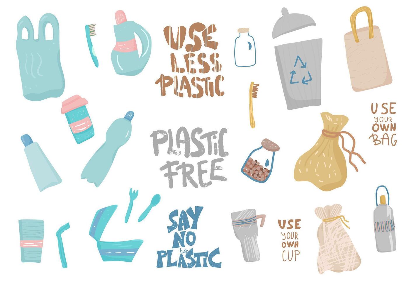 Plastic free vector concept with text and symbols.