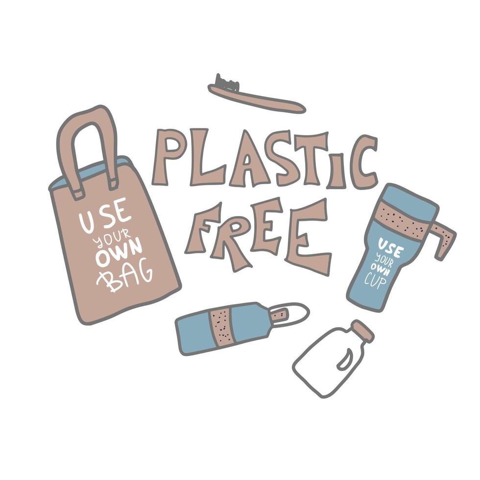 Plastic free vector concept with text and symbols.